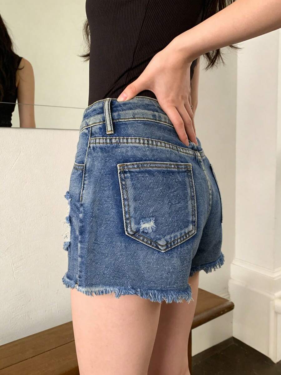 Womens Mid-Rise Distressed Fra - огляд і ціна Shorts Denim Frayed