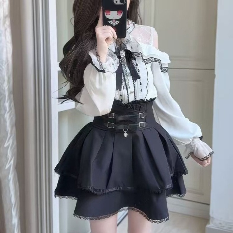 Japanese Gothic Y2k Lolita Sty - огляд і ціна Blouse Off Shoulder