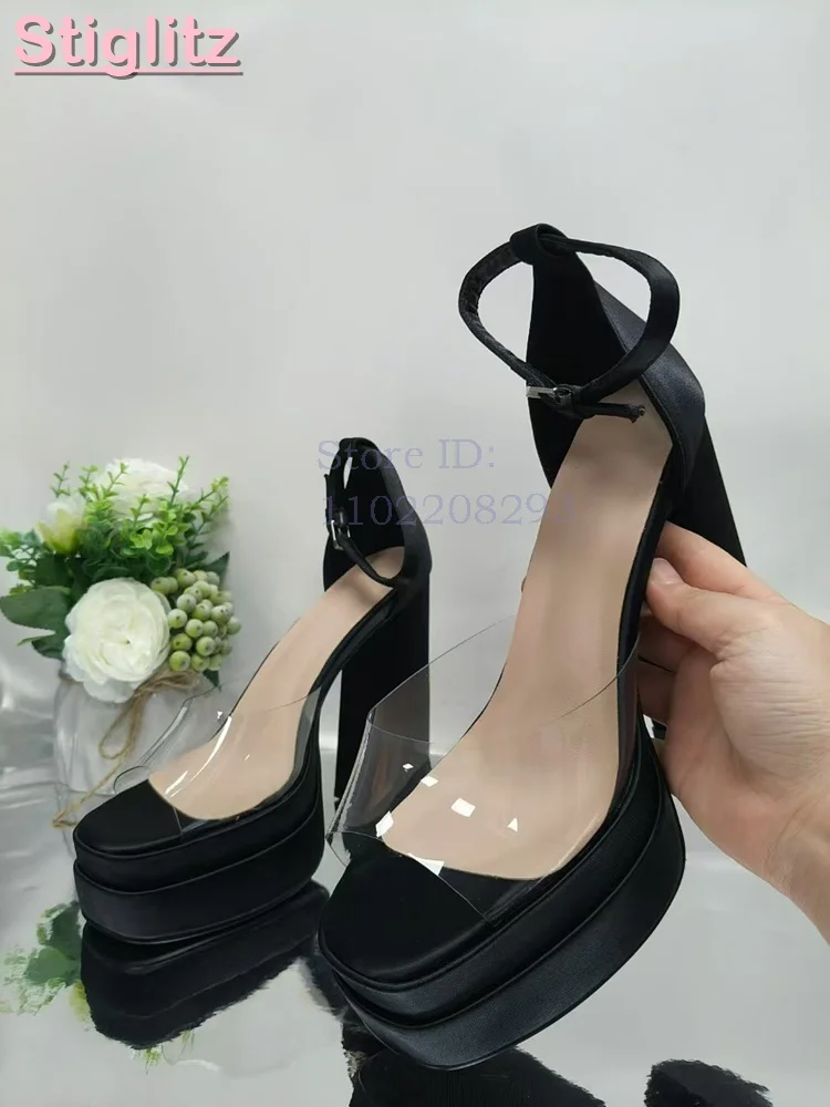 Light Blue Satin Chunky Heel S - огляд і ціна Sandal Strappy Heeled